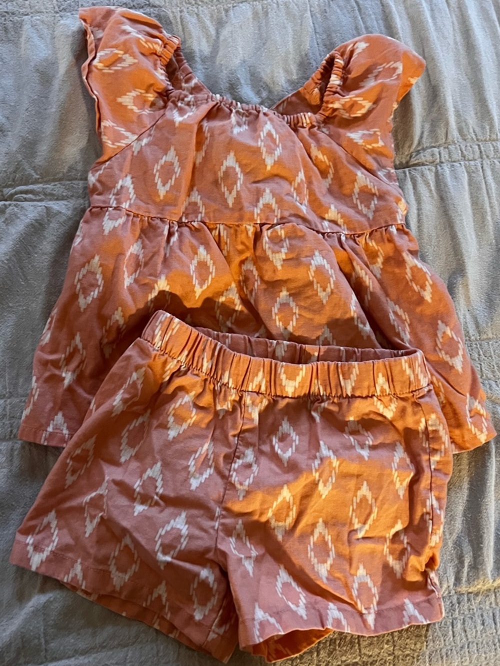 Carter's Girls Coral and Cream Printed Flutter Sleeve Top & Shorts Set